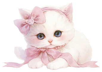 PNG Kitten with pink and white lace illustration animal cat.