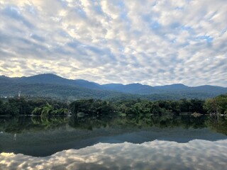 lake, mountains and sky