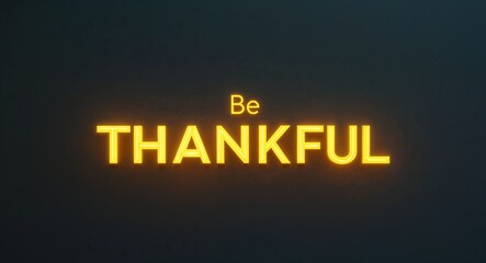 be thankful word lettering with yellow glow on plain black dark background