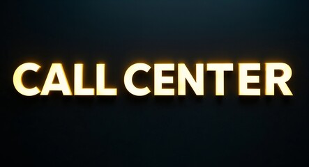 call center word lettering with yellow glow on plain black dark background