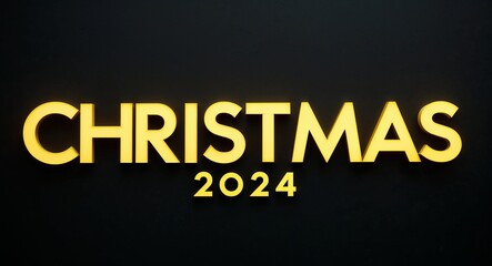 christmas 2024 word lettering with yellow glow on plain black dark background