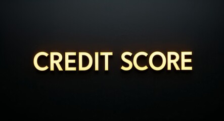 Obraz premium Credit score word lettering with yellow glow on plain black dark background
