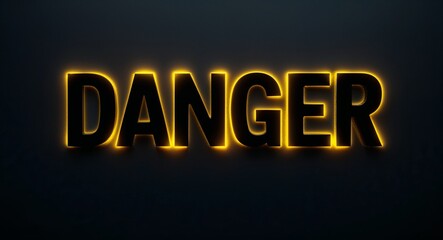 danger word lettering with yellow glow on plain black dark background