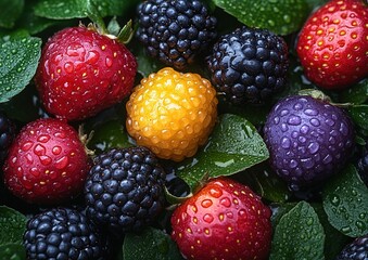Obraz premium Vivid Display of Fresh Handpicked Urma Fruits on a Rustic Wooden Table with Natural Lighting