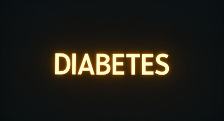 diabetes word lettering with yellow glow on plain black dark background