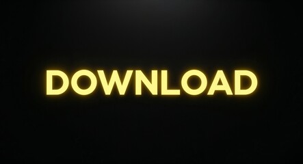 Obraz premium Download word lettering with yellow glow on plain black dark background