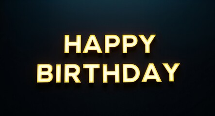happy birthday word lettering with yellow glow on plain black dark background