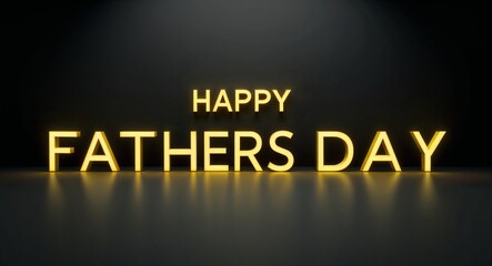 Fototapeta premium happy fathers day word lettering with yellow glow on plain black dark background