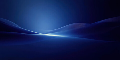 serene dark blue gradient landscape with soft, flowing waves creates calming atmosphere. gentle light adds depth and tranquility to scene, evoking sense of peace