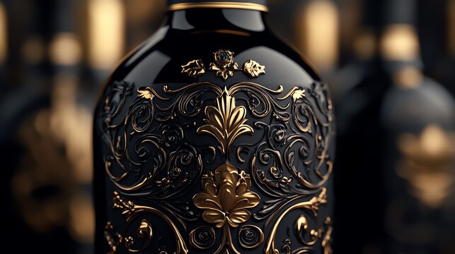 Wine bottle label, sophisticated script, 3D illustration