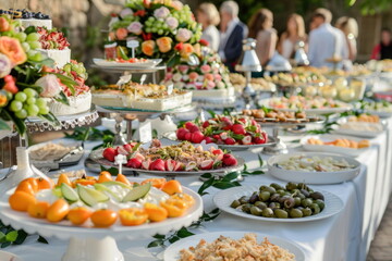 Obraz premium Catering food on long table, Party