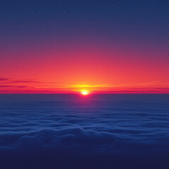 Fototapeta premium stunning sunset over sea of clouds, showcasing vibrant hues of orange, pink, and purple blending into deep blue sky. serene atmosphere evokes sense of peace and wonder