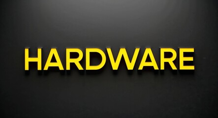 Fototapeta premium Hardware word lettering with yellow glow on plain black dark background