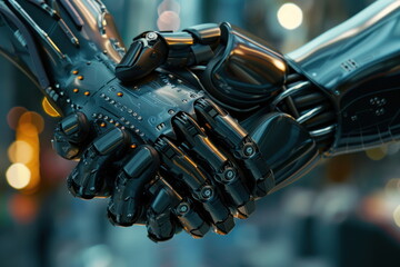 Closeup Shake hand high technology