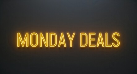 Monday deals word lettering with yellow glow on plain black dark background
