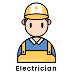 Electrician avatar character cartoon design style, Editable vector stroke outline