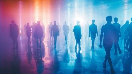 Abstract Art: Silhouettes of People in a Colorful Futuristic Environment