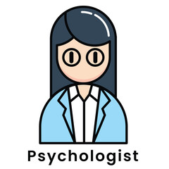 avatar character psychologist cartoon design style, Editable vector stroke outline.