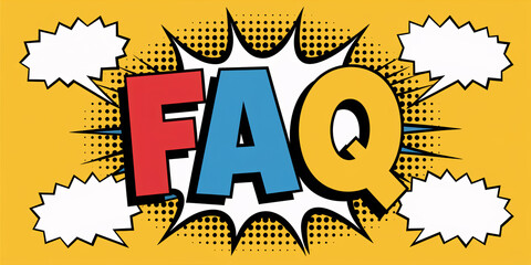 Fototapeta premium Colorful FAQ Illustration in Pop Art Style with Bold Question Marks and Bright Backdrop