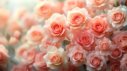 Floral arrangement of blooming roses in soft watercolor style. Perfect for valentine's day, wedding, and love-themed designs.