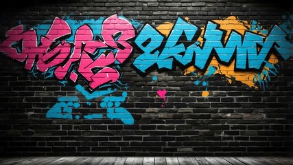 rustic black brick wall with graffiti background