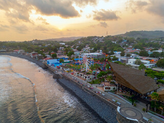 Surf City Beach amusement park aerial view during the afternoon in La Libertad El Salvador