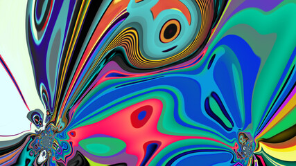 Colorful abstract psychedelic and fluid background for music, Happy New Year 2024