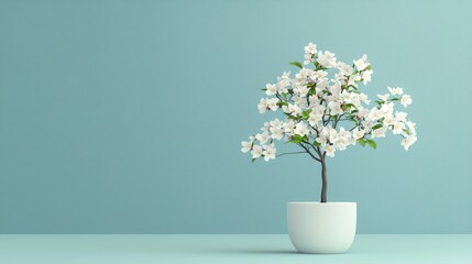 Naklejka premium Flowering bonsai tree, delicate branches, 3D illustration