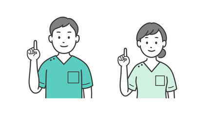 指差しをする歯科医男女の上半身イラスト