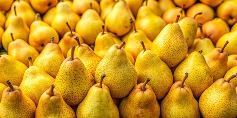 A vibrant and intricate display of ripe yellow pears, their skin gleaming with a delicate texture and subtle speckles, hinting at their juicy sweetness.