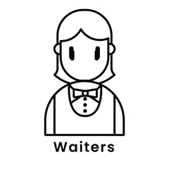 waiters girl avatar character outline design style, Editable vector stroke outline.
