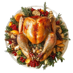 Aerial View of a Thanksgiving Turkey Presentation. Isolated on a Transparent Background. Cutout PNG.