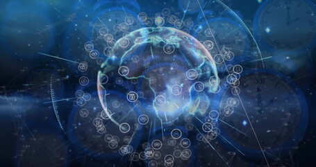 Image of network of connections with icons over globe