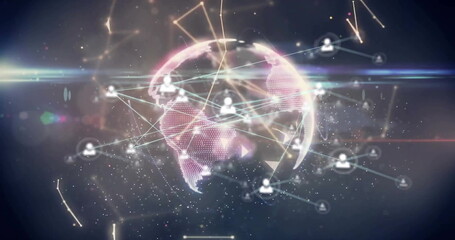 Image of network of connections with icons over globe