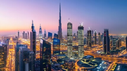 Fototapeta premium Modern cityscape, panoramic background. 