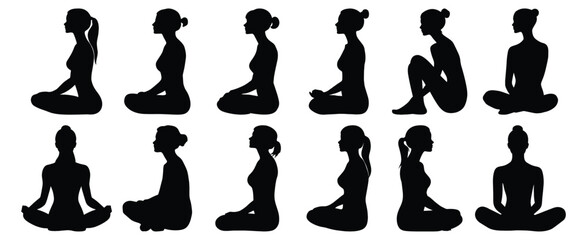 Sitting woman silhouette set vector design big pack of woman illustration and icon