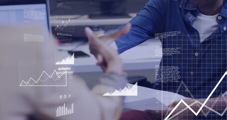 Image of data processing over diverse business people in office