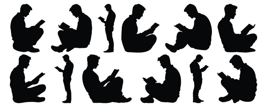 Man reading silhouette set vector design big pack of book illustration and icon