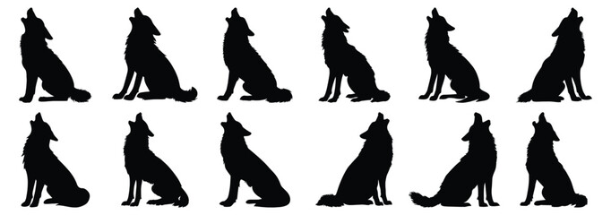 Howling wolf silhouette set vector design big pack of wolf illustration and icon
