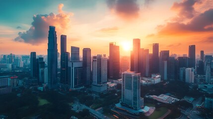 Fototapeta premium Modern cityscape, panoramic background. 