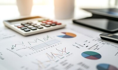 Fototapeta premium Handwritten Business Strategy with Financial Data and Calculator