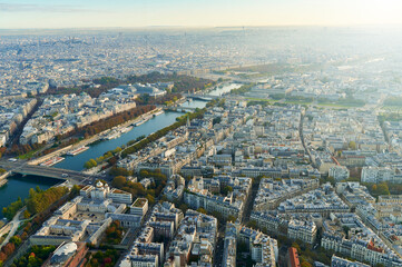 Fototapeta premium Paris landscape with Seine river, aerial view