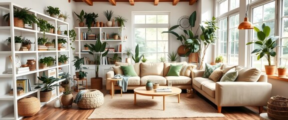 Green Living Room with Beige Sofa