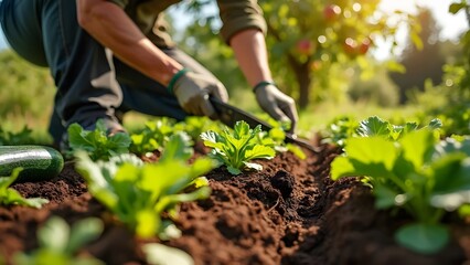 Closeup of Hands Planting Lettuce