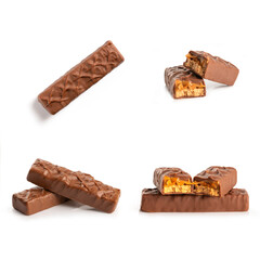 Set of chocolate bars isolated on white background.