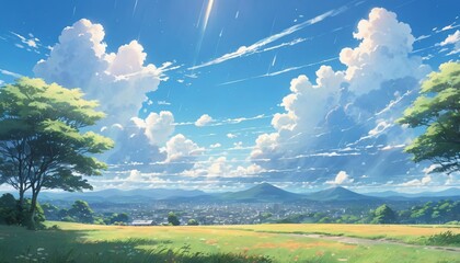 anime aesthetic beautiful sky background illustration