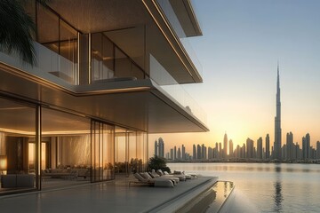 Obraz premium BVLGARI LIGHTHOUSE, Dubai, Luxury Apartments.generative ai
