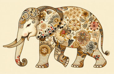 Fototapeta premium 日本画（Japanese painting）／象（Elephant） 浮世絵 イラスト