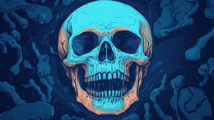 Fototapeta premium Artistic depiction of a skull with blue accents on a dark background.