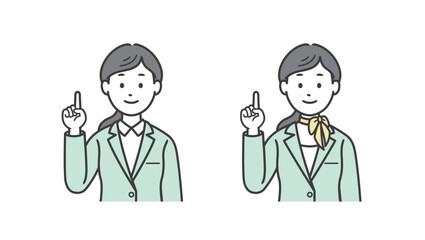 指差しをする女性ビジネスマンの上半身イラスト
